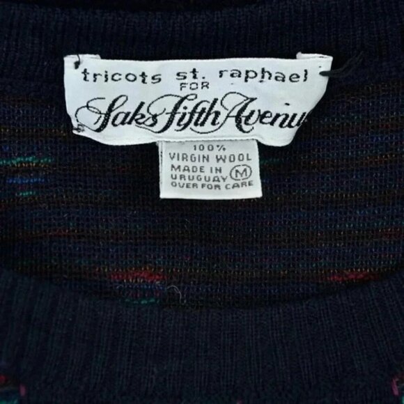 Vintage Tricots St. Raphael For Saks Fifth Avenue Blue  Wool Sweater Medium - Picture 5 of 5